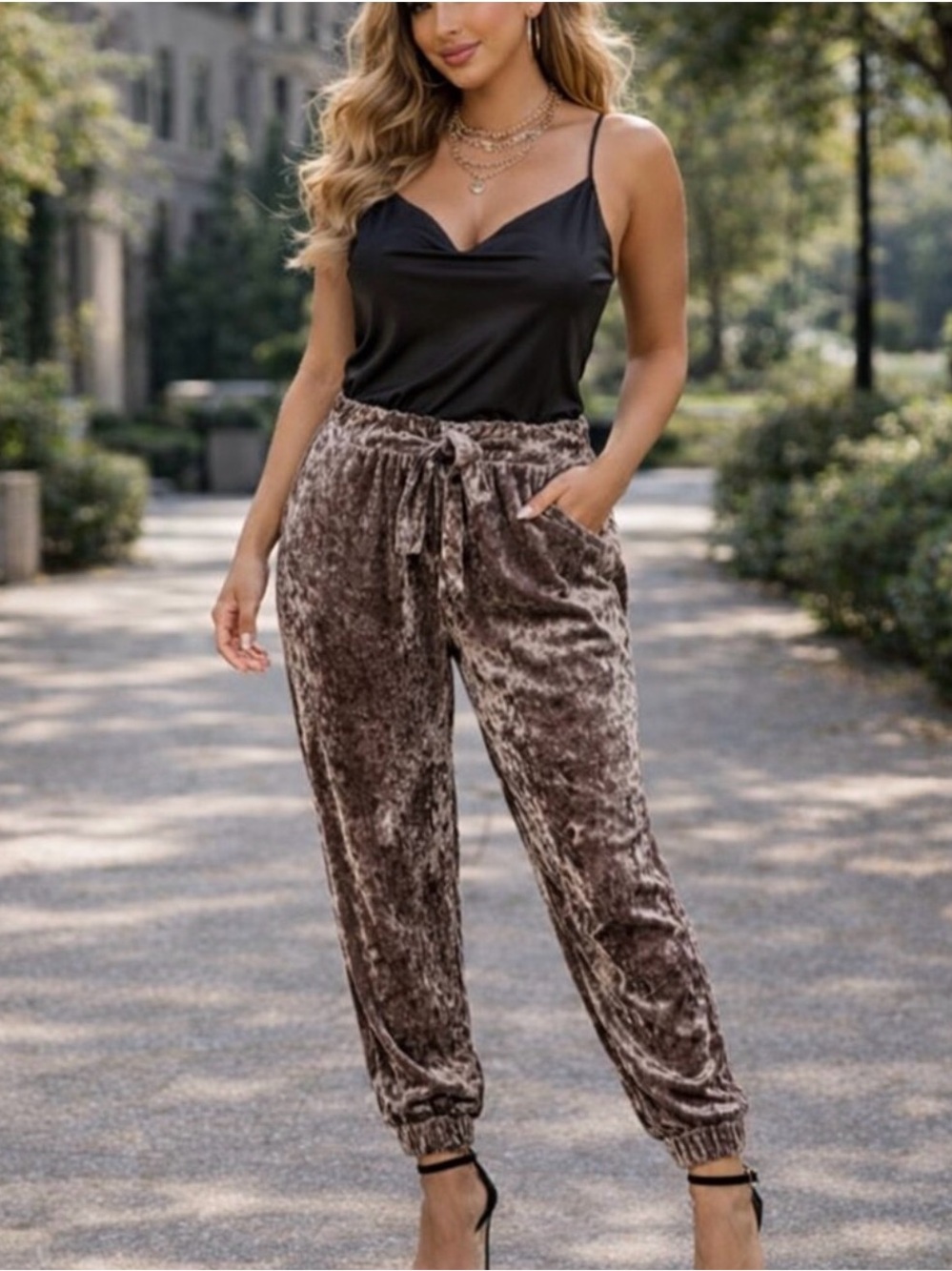 Jolt Mocha Crushed Velvet Jogger Pants Size Large
